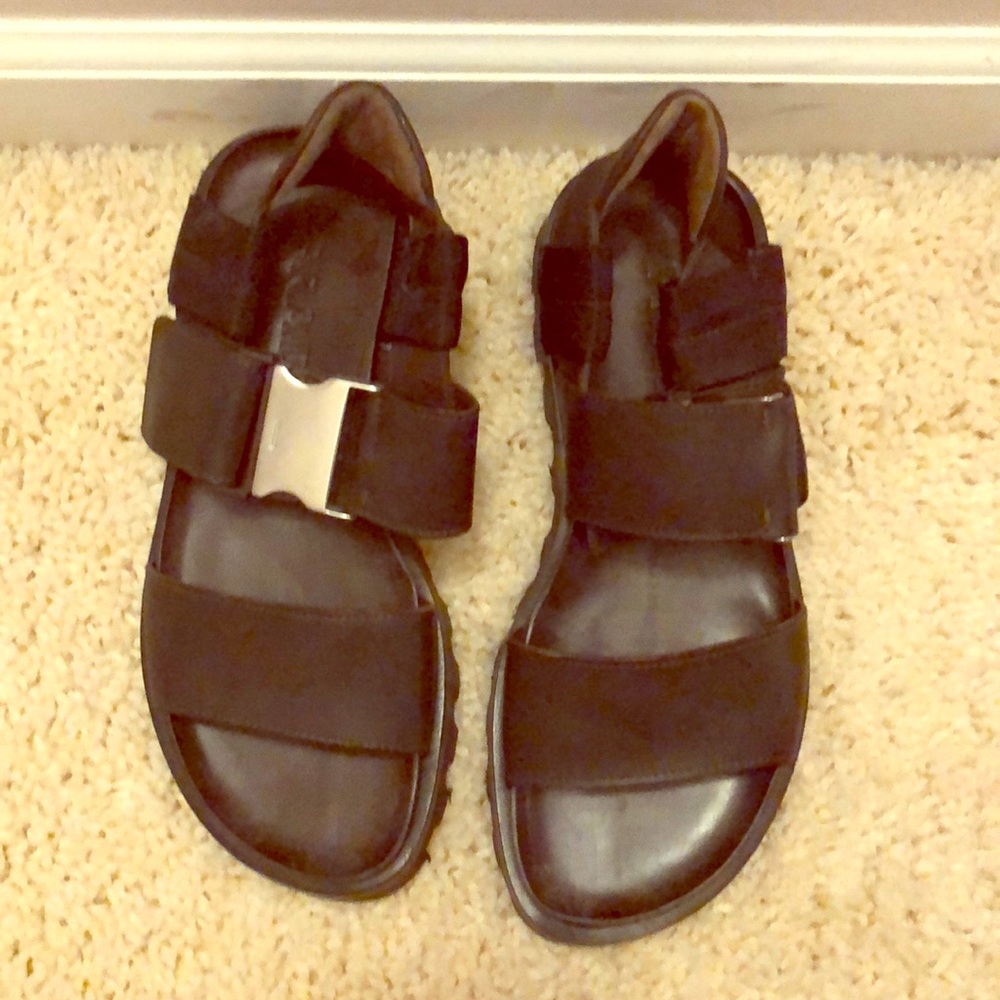 Prada flat thick sole buckle leather sandals
